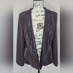 Chico’s Size 2 (L/12) Brown Faux Reptile Suede Open Front Cardigan Jacket Blazer